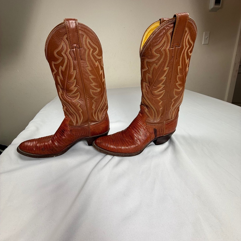 Vintage Justin Lizard Skin Western Boots Men's 9B Brown USA Made Style 8303 - Picture 4 of 9
